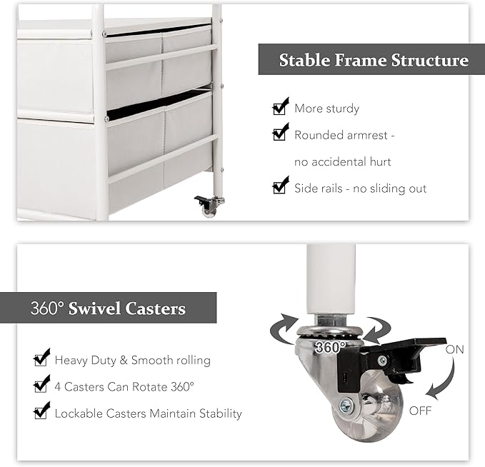 EazeHome Mini Fridge Stand, Fridge Stand with Storage, 2 Drawer Fridge Cart, Organizer Unit for Mini Fridge, Fridge Stand Table, Mini Fridge Table with Swivel Wheels,White