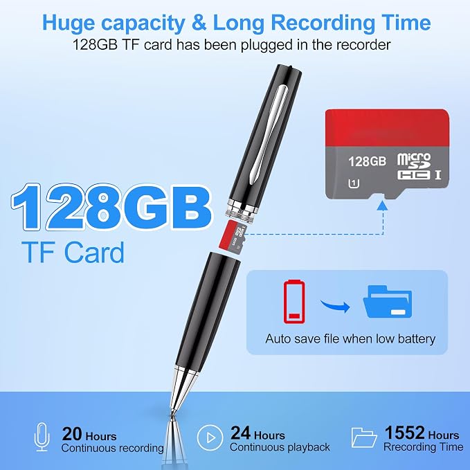 2026 AI 128GB Digital Voice Recorder – Voice Activated, Noise Reduction, Playback – Portable for Meeting, Course & Lecture