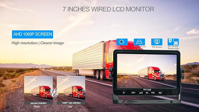 7" Rear View Backup Camera System with 2 AHD 1080P Cameras - IP69K Waterproof, 10G Vibration Proof for Trucks, Tractors, RV, Heavy Duty Equipment, Industrial Grade, Enhanced Safety Reversing