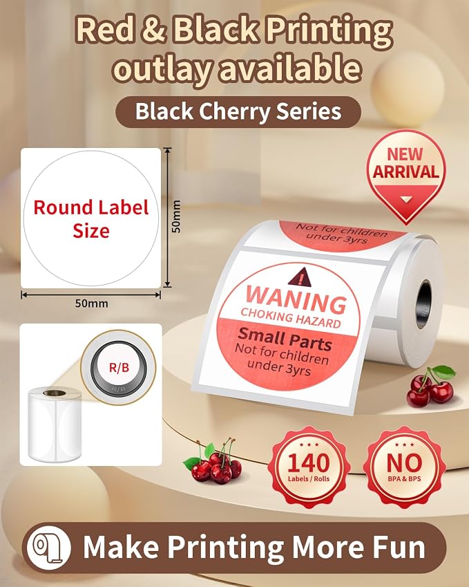 Phomemo M421 Label Maker, Label Printer for Warning Stickers Fragile Labels, with 1.96" x 1.96" (50x50mm) Red & Black Color Thermal Sticker Labels for Barcode, Address, Home, Business