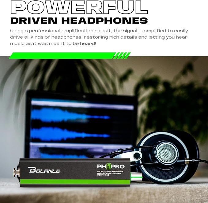 Bolanle PH1 PRO in-Ear Monitor Amplifier with Built-in 1000mAh Battery, 25-Hour Playtime, XLR/TRS Input 3.5mm Output, Personal IEM Amp for Keyboardists Drummers Musicians Live Stage Studio﻿