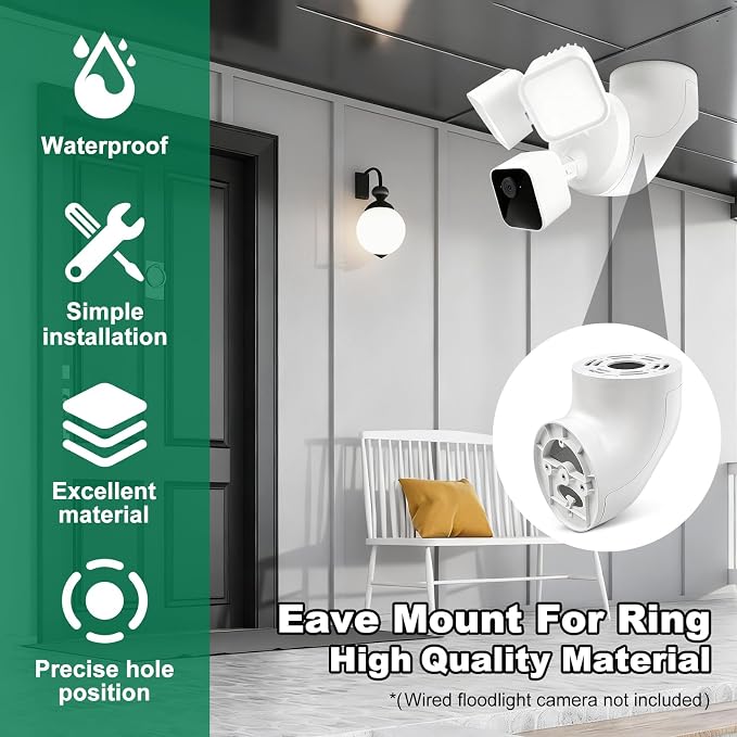 Eave Mount for Ring Devices Weatherproof Bracket for Smart Lighting & Security Cameras,Compatible with Ring Floodlight Cam Wired Plus/Pro,Floodlight Camera v2/Pro,Ring Smart Lighting Floodlight Wired