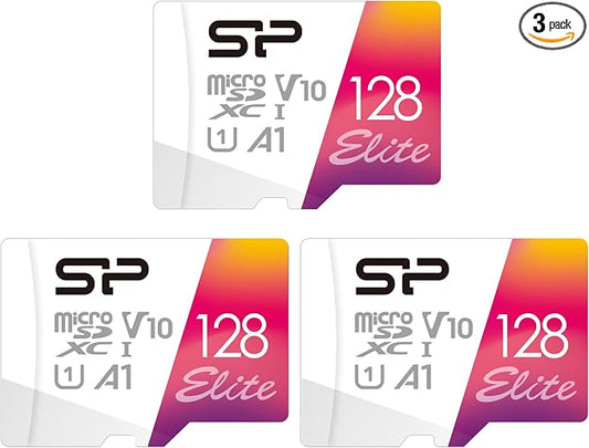 Silicon Power 3-Pack 128GB Elite UHS-I microSDXC Memory Card with SD Adapter