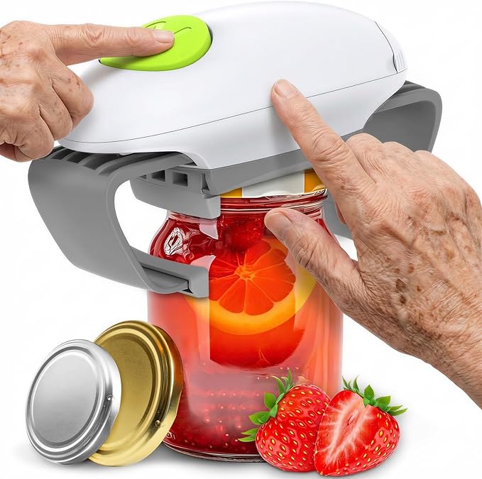 Higher Torque Automatic Jar Opener – Fits Most Jars & Bottles, Hands Free Battery Operated, Powerful Electric Lid Opener for Tight Seals, Simple One-Button Design(White)