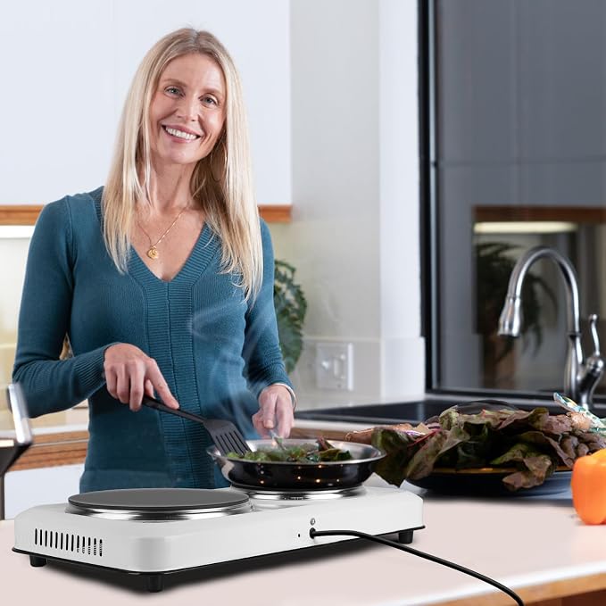1800W Infrared Double Burner, Portable Hot Plate for Cooking, Countertop Burner with 7.5” & 6.3” Glass Plate Electric Cooktop with Stepless Temperature Adjustments for Home RV Camping