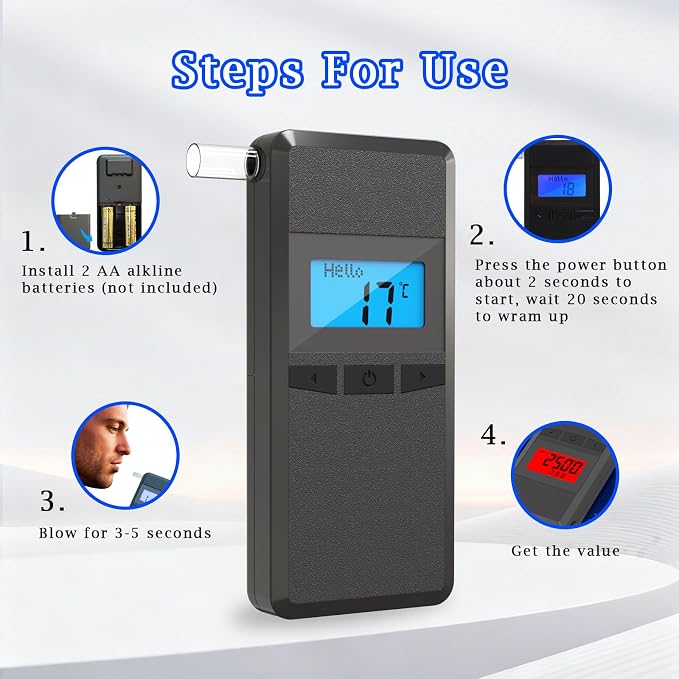 Portable Breathealyzer for Alcohol, BAC Tracker Breathalyzer with 3-Color Warning Police-Grade Alcohol Breathalyzer Tester for Home Health Use with 10 Mouthpieces