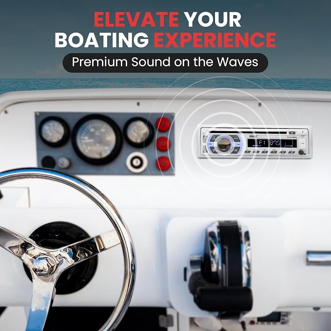 Boat Bluetooth Marine Stereo Receiver - Marine Head Unit Din Single Stereo Speaker Receiver - Wireless Music Streaming/Hands-Free Calling/CD Player/MP3/USB/Aux/ Marine AM FM Radio - Pyle PLCD43MRB