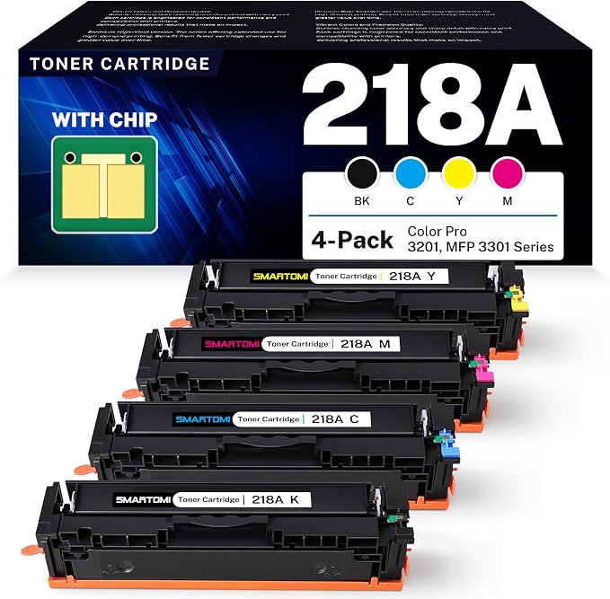 218A Toner Cartridge 4 Pack Set Compatible Replacement for HP 218A 218X W2180A W2181A W2182A W2183A Works with Color Pro MFP 3301 3201 Series MFP 3301cdw 3301fdw 3301sdw 3201dw Printer with Chip