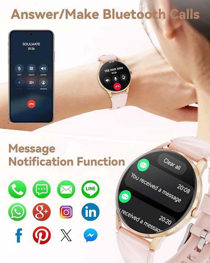 Smart Watches for Women (Android/iPhone), 1.32'' AMOLED Smart Watch with Make/Answer Call, Heart Rate, SpO2, Sleep Monitor, 110+ Sport Modes Fitness Tracker Watch, 2Bands