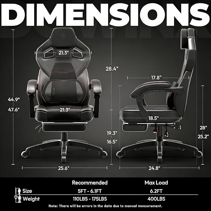 Dowinx PU Leather Gaming Chair with Footrest, 350lb Big and Tall Gamer Chair, Wide Seat Ergonomic Computer Chair with Lumbar Massage Support, Wide Back Office Chair for Heavy People, Deep Black