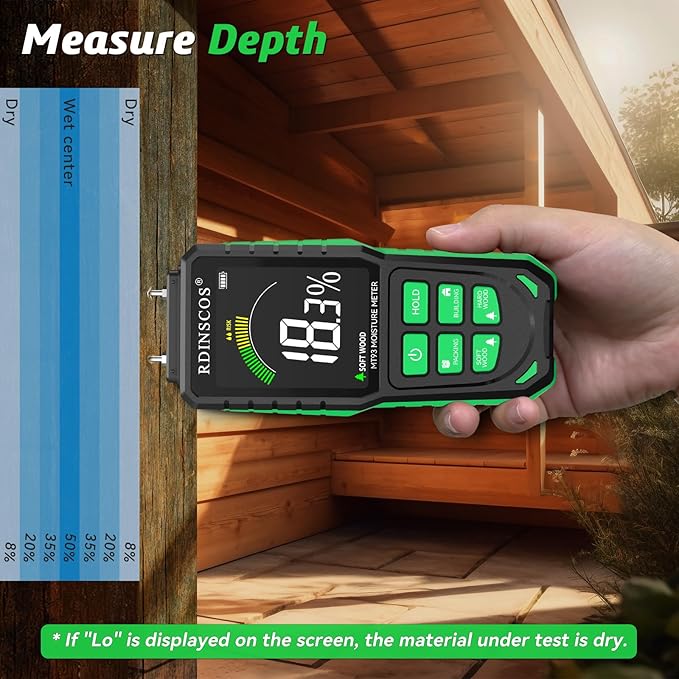 Rechargeable Moisture Meter for Wood, Drywall & Flooring | Pin-Type Moisture Detector, Replaceable Pins, Hold Function, Custom Wood Settings