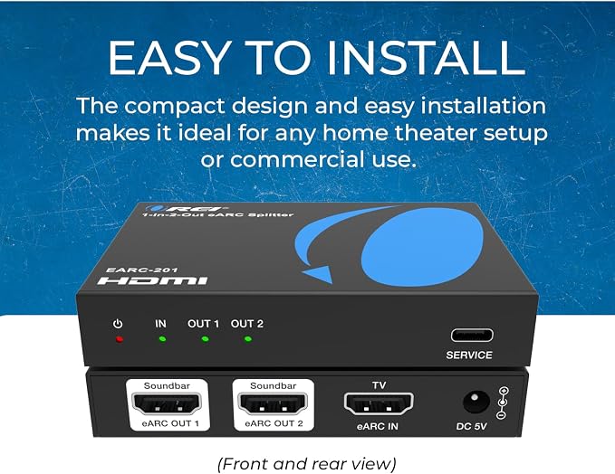 OREI eARC Audio Splitter 1 in 2 Out – HDMI ARC/eARC Audio Extractor & Splitter, Dolby Atmos, DTS:X, TrueHD, CEC Volume Control, Dual Soundbar Audio Adapter