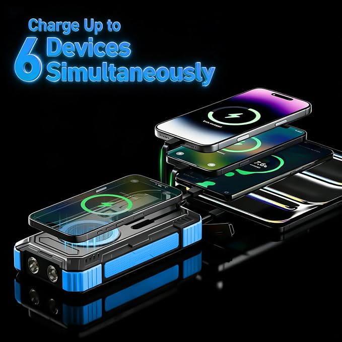 Solar Power Bank 49800mAh 22.5W QC3.0 Fast Charging Built in 4 Cables andNymzixt Solar Power Bank 20000mAh Portable Charger Built-in 3 Cables and Wireless Charging