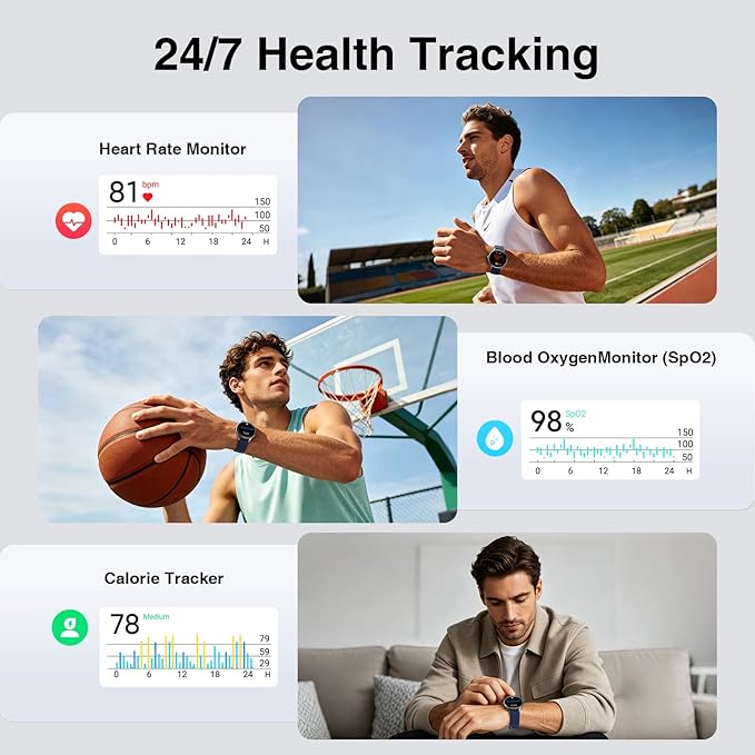 Fitpolo Smart Watch for Men Women Android iPhone, 1.27'' HD Fitness Tracker with Bluetooth Call & Answer, IP68 Waterproof, Heart Rate/SpO2/Sleep Monitor, Built-in AI Voice, 105+ Sports Modes (Blue)