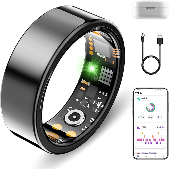 Smart Ring for Women Men, Fitness Trackers Fitness Ring (Black, 11#) | Health Ring with Sleep Tracker, Heart Rate Monitor, Step Counter, Fit Ring for Long Lasting Battery Life, No Subscription Fee