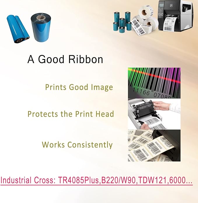 BEUYI 2.52'' x 1476' Premium Resin Enhanced Wax Ribbon, 64mm x 450m Black Thermal Transfer Ribbon for Barcode Thermal Label Printers, CSO-Ink Outside, 1'' Core for Zebra, TSC, GoDex, Citizen (1 Roll)