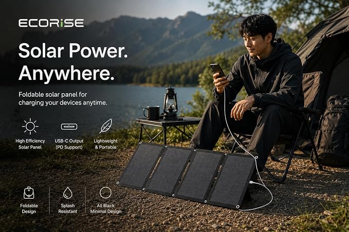 28W Solar Panel Charger, Foldable Portable Solar Charger with USB-C and Dual USB-A Outputs for Phones, Tablets, Power Banks, Camping, Hiking, Backpacking and Emergency Preparedness