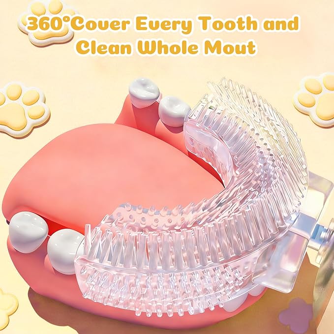 Kids U Shaped Electric Toothbrush for Age 2-12, Rechargeable Toddler Toothbrush with Smart Timer & 3 Clean Modes, Cat's Claw Design, IPX7 Waterproof, 3 Brush Heads & 360°Cleaning