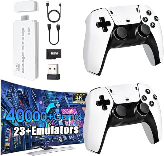 2026New Wireless Retro Game Console 23 Simulators and Over 40,000 Games Plug and Play 4K HD HDMI TV Game 2.4G Wireless Controllers(128G)