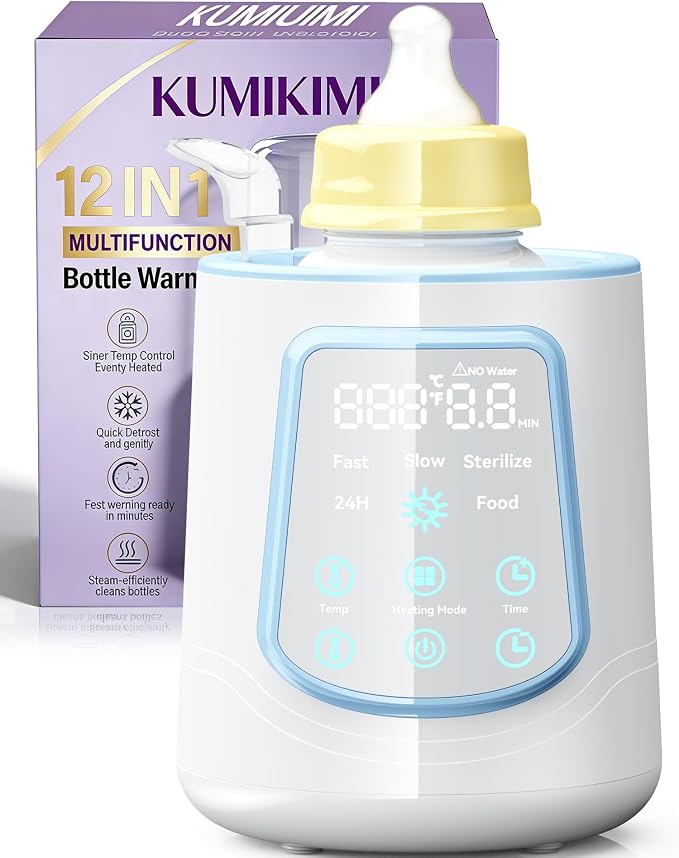 12 in 1 Fast Baby Bottle Warmer with Even Heating No Hot Spots, Night Mode, Sterili-zing,Constant Temp Milk Warmer for Breastmilk & Formula, Fits All Bottles Blue