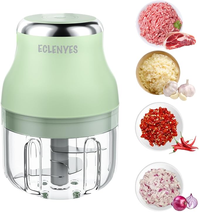 2Pcs 250ML Electric Garlic Chopper, Mini Portable Veggie Chopper, Garlic Grinder Masher Onion Chopper, Blender to Vegetable, Wireless Food Processor for Ginger, Chili, Fruit, Meat, etc