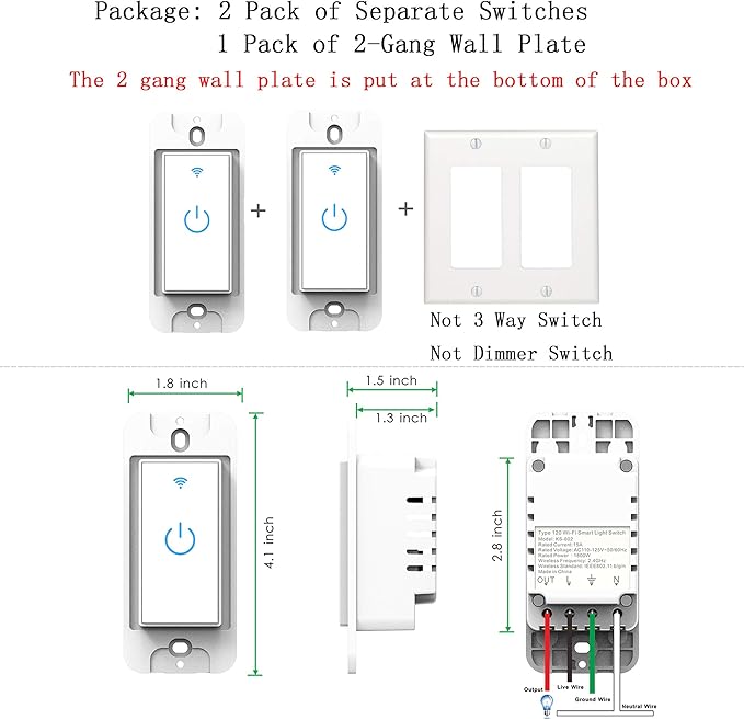 WiFi Light Smart Switch 2 Gang Touch Wall - Compatible With Alexa Google Assistant and IFTTT