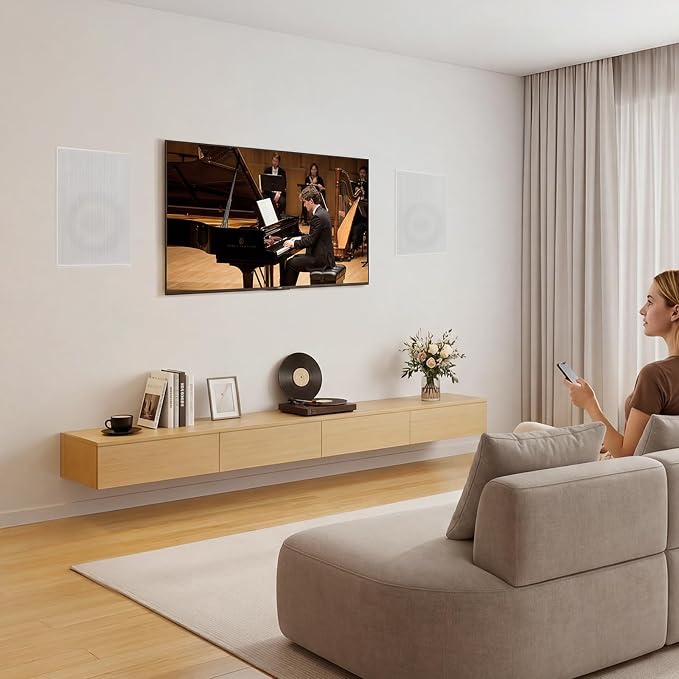 VEVOR in-Wall Speakers, 8", in Wall Speaker System with Paintable Grille, Hi-Fi Sound, 200W Peak, 2-Way Rectangular Speakers, for Damp Humid Indoor Placement, Bath, Kitchen, Covered Porches, 1 Pair
