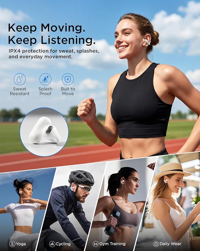 TALIX Open Ear Clip-On Earbuds X8 with AI ENC & Powerful Bass, Wireless Bluetooth 6.0, IPX4 Sweatproof Fitness Headphones, Physical Buttons, 5g Lightweight Ear Buds with Multi-Device Switching, White