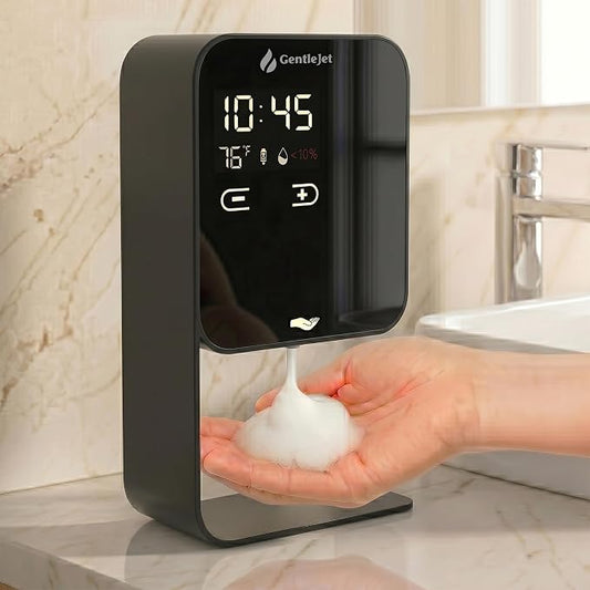 GentleJet LuxeJet Automatic Foaming Soap Dispenser Touchless Sensor, LED Display, 5 Foam Levels, Wall Mount or Countertop, Rechargable USB-C or Battery Powered, Aluminum Alloy, 480 ml Refillable