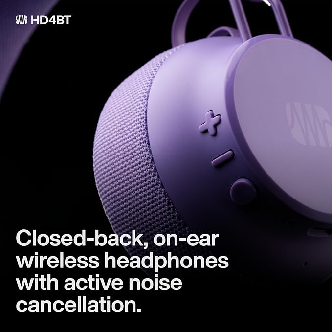 PreSonus Eris HD4BT — Over-Ear Closed-Back Wireless Headphones, Bluetooth, ANC Noise Cancelling, Up to 60 Hours Battery Life, Studio Headphones for Mixing, Monitoring, Recording, Mystic Purple
