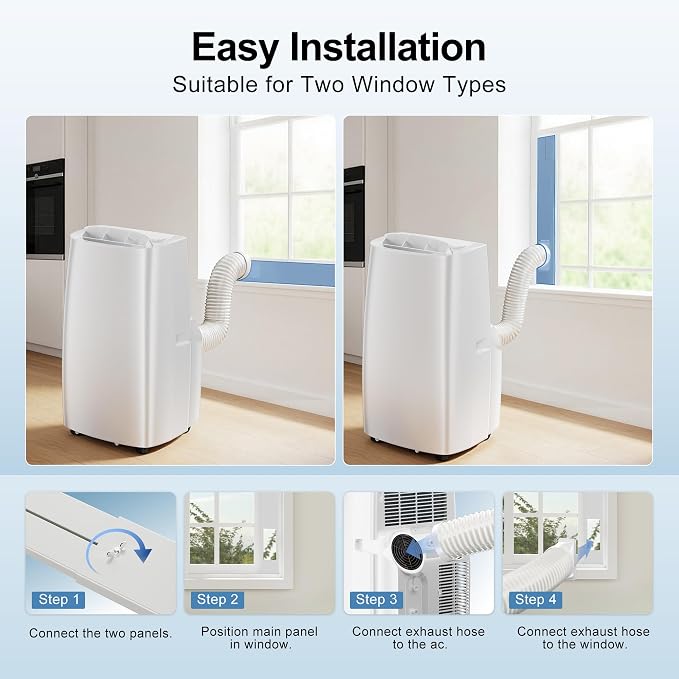 Uthfy 14,000BTU Portable Air Conditioners, 4-in-1 Function Ac Unit with Cooling, Dehumidifier,Fan and Sleep Mode, Self-evaporation, 24H Timer Auto-on/off, Cools up to 750 sq.ft, Window kits Included