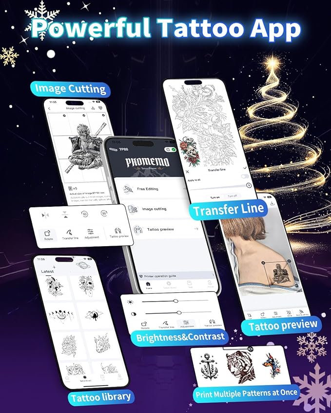 TP88 Wireless Tattoo Transfer Stencil Printer, Thermal Tattoo Machine with 10pcs Free Stencil Paper, Compatible with Smartphone & PC, Portable Printer for Artists & Beginners, Gray