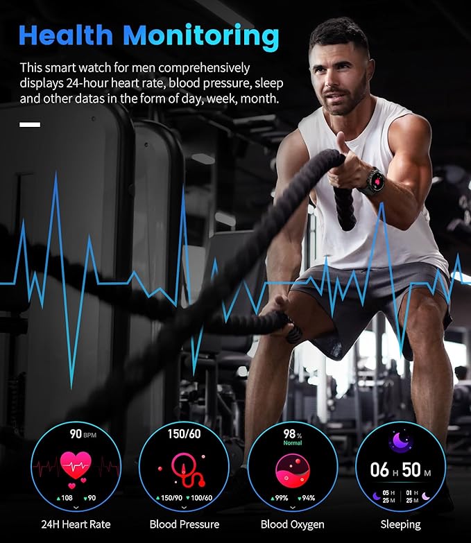 SUNKTA Military Men's Smart Watch (Answer/Dial Calls),100 Sports Modes, 5ATM Waterproof Fitness Watch with Heart Rate/SpO2/Blood Pressure for Android and iOS,1.39''HD Full Screen Smartwatch,Leather