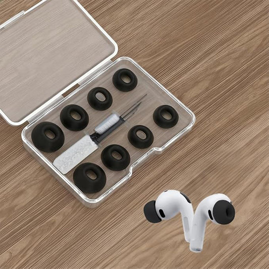 Memory Foam Tips for AirPods Pro 3, Anti-Slip Replacement Ear Tips with Cleaning Kit,Fit in The Charging Case, Soft Reducing Noise Ear Tips, 4 Pairs (XS,S/M/L, Black)