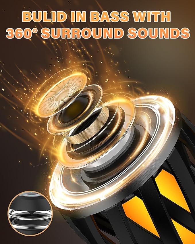 Gifts for Men Him Husband Boyfriend, Outdoor Bluetooth Speaker with Realistic Torch Flame Lights, Cool Portable Wireless Design for Patio Garden Camping Birthday Gifts (2 Pack)
