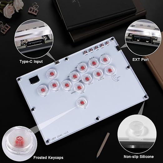 Arcade Stick Leverless Controller L13, All-Button Controller Street Fight with Hot Swap & SOCD, Arcade Stick Street Fight for PC/PS3/PS4/Steam/Switch Game Keyboard-Support Turbo and Custom RGB (White)