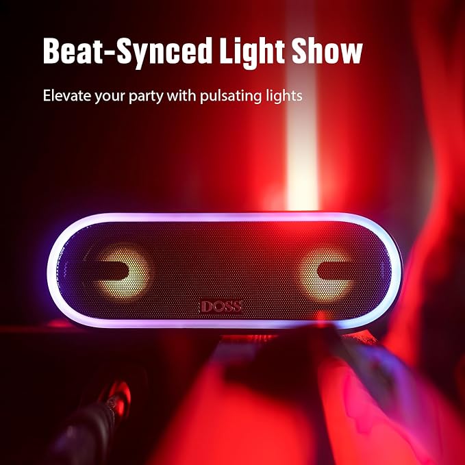 DOSS SoundBox Pro+ P300 Bluetooth Speaker, 40W Stereo Sound, Extra Bass,20H Playtime, Wireless Stereo Pairing, Beat-Driven Lights for Party, IPX6 Waterproof for Garden, Camping, Beach, Outdoor-Black