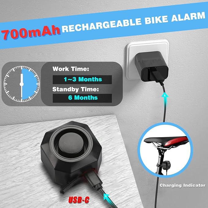 WSDCAM Rechargeable Electric Bike Horn Alarm with Remote, 110dB Loud Bike Horn for Adults Waterproof Bicycle Horn with Vibration Bicycle Alarm Anti Theft Electric Scooter Bike Accessories