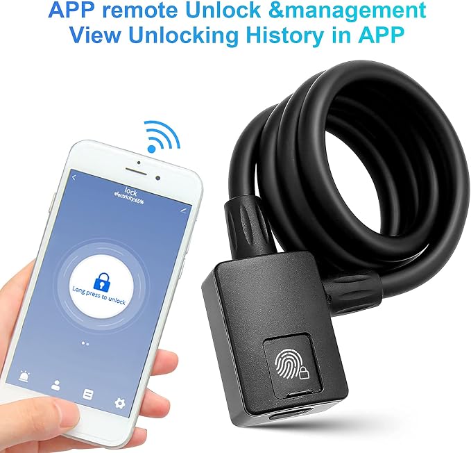 MYPIN Bluetooth Fingerprint Bike Lock, Anti-Theft, Waterproof, 1M Cable, IP65, Combination Lock, Fingerprint & Bluetooth Unlock, Heavy Duty