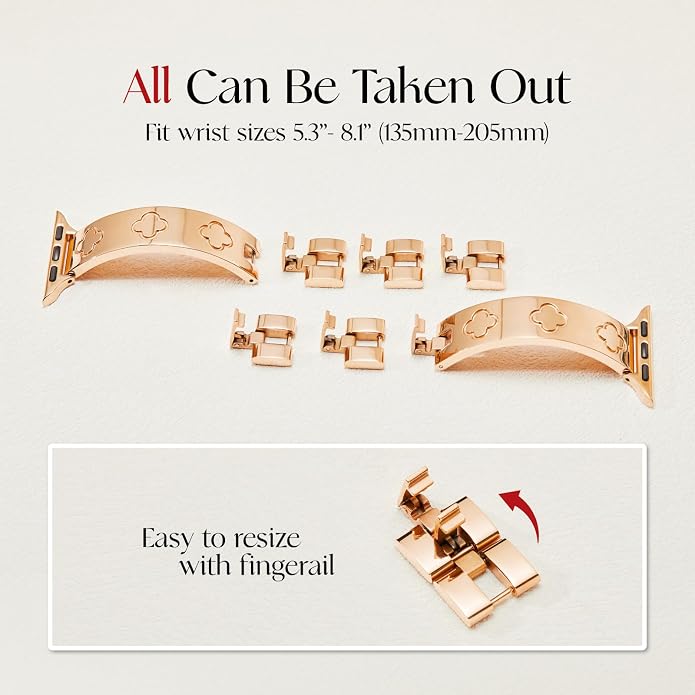Missair Compatible with Apple Watch Band 38mm 40mm 41mm 42mm 44mm 45mm 46mm 49mm, Four Leaf Lucky Bracelet Women Dressy Stainless Steel Metal Clover Strap for iWatch Series 11 10 9 8 7 6 5 4 SE Ultra