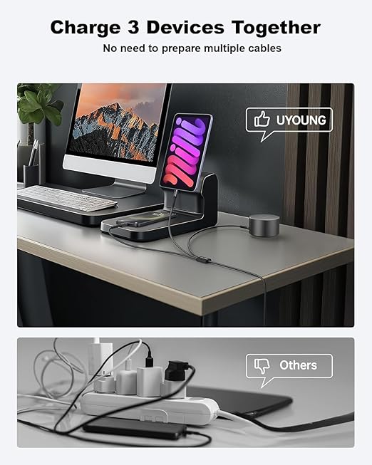 Short Multi Charging Cable 1FT 2Pack 3 in 1 Charger Cord Braided Universal Phone Cords with Lightning/Type C/Micro USB Connectors, Multiple USB Cable for iPhone/Samsung/Google Phones and More