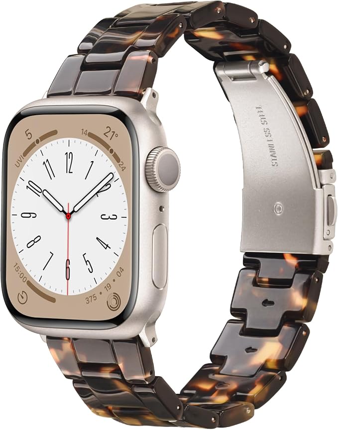 V-MORO Resin Bands Compatible with Apple Watch Series 8/7/9/10/11 Band Starlight Buckle Lightweight Fashion Jewelry Strap Bracelet For iwatch Series SE/6/5/4/3/2/1,Dark Tortoise,42mm/41mm/40mm/38mm