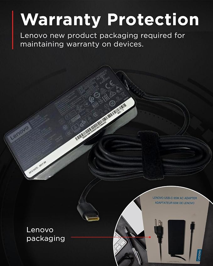 Lenovo USB-C 65W AC Adapter (UL) - 65 W - 5 V DC Output,(Pack of 12)