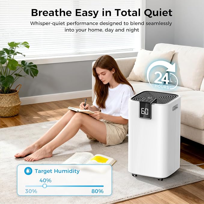 4000 Sq.Ft Dehumidifier for Basement with Drain Hose, Trazico 45 Pint Dehumidifiers for Home or Garage, Smart Humidity Control, Auto Defrost, 24H Timer, Ideal for Large Rooms
