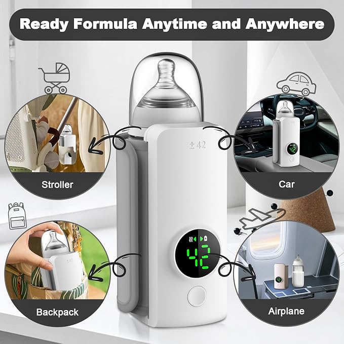 Portable Bottle Warmer,Travel-Easy,Type-C Charging,6-Speed Temperature Control,Locked-in Nutrition,360 Degree Wrap Even Warming,Ensuring Baby Needs