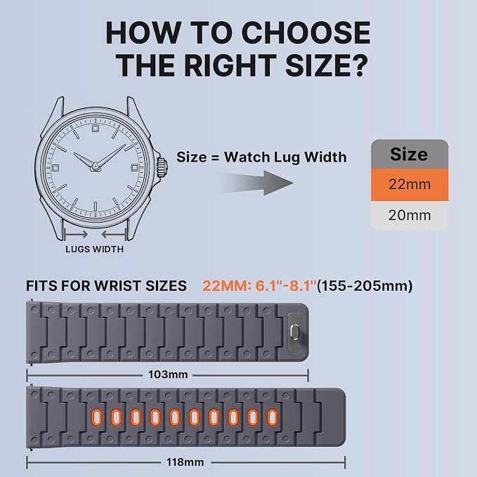 Bandletic Watch Band, Quick Release Silicone Watch Strap for Men Women, Replacement Bands Width 22mm Magnetic Straps Breathable Compatible with Samsung Gear s3 Frontier Watch Band, Spacegray/Orange
