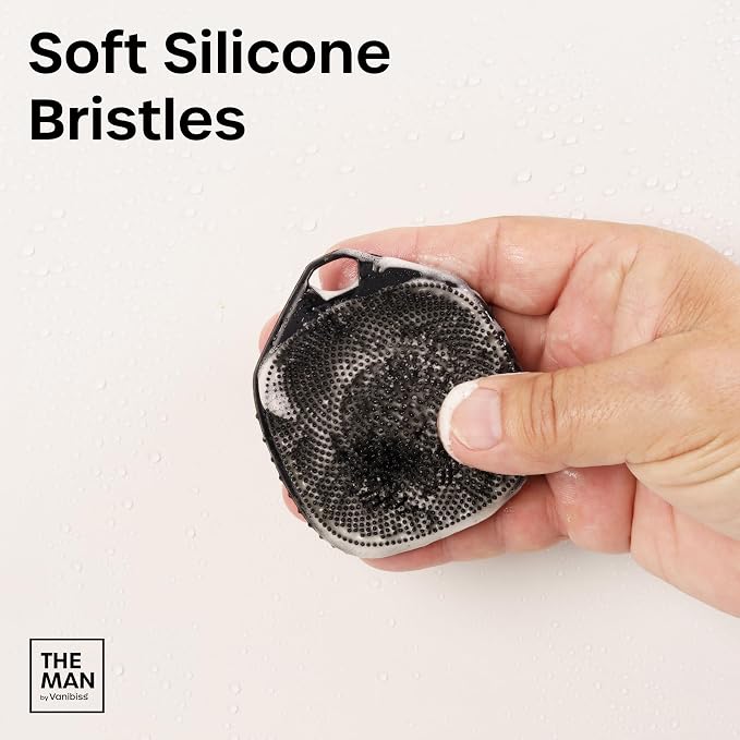 The Man Silicone Face Scrubber with Hook for Men, Face Cleansing Brush | Silicone face scrubber with storage hook for daily cleansing and gentle exfoliation.