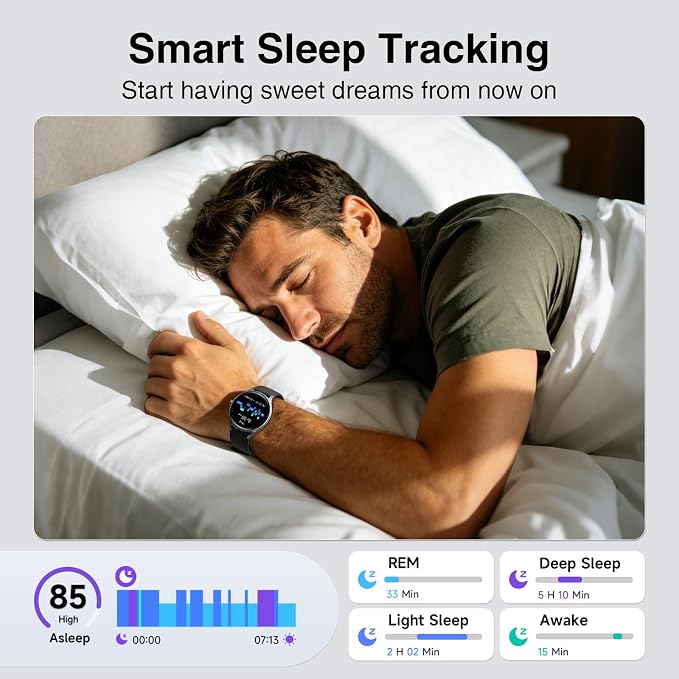 Smart Watch for Men Android iPhone [2 Bands], 1.27'' HD Fitness Watch with Bluetooth Call & Answer, IP68 Waterproof, Heart Rate/SpO2/Sleep Monitor, Built-in AI Voice, 105+ Sports Modes (Jet Black)