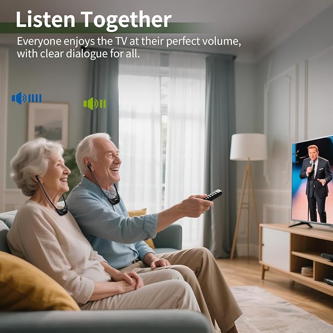 Conqier Dual Wireless Headphones for TV Watching for Seniors, 2 Headsets & 2.4GHz Transmitter, 164FT Range No Delay, Voice Enhancer & Ambient Sound, L/R Balance, Personal Volume, Hear Your TV Better