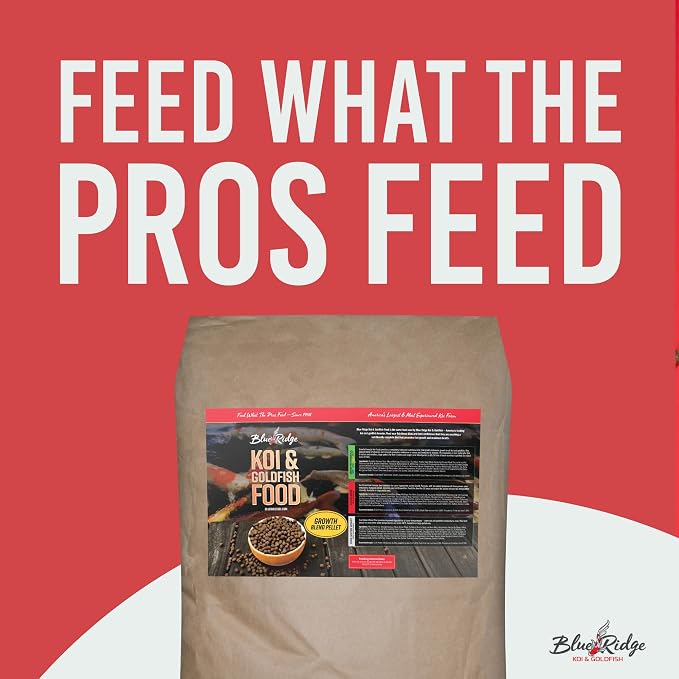 Blue Ridge Koi Fish Food 50lb - Koi Food 3/16” Large and Mini Blend Growth Formula, Goldfish Food, Premium Fish Food for Ponds, Ponds Fish Food, Floating Pond Pellets